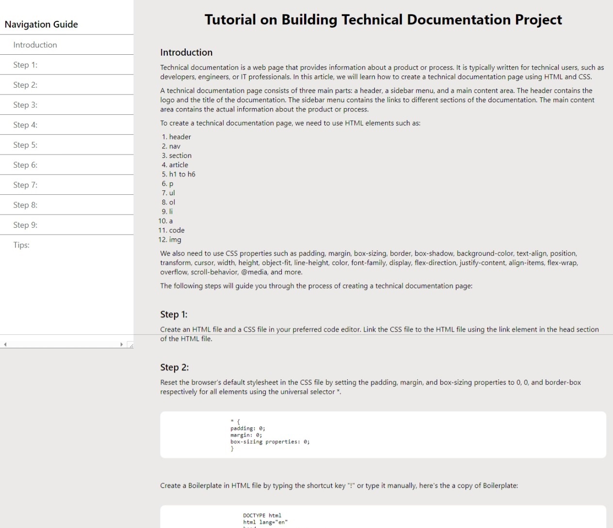 Tutorial on Building Technical Documentation Project